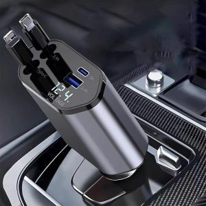 شاحن سيارة 120W — 4 منافذ + كابلين قابلين للسحب