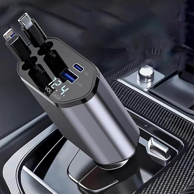 شاحن سيارة 120W — 4 منافذ + كابلين قابلين للسحب