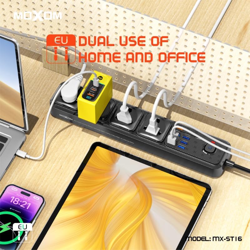 مشترك طاقة 12 في 1 مع خاصية الشحن السريع و4 مقابس و7 منافذ USB و1 منفذ نوع سي... - الصورة 3